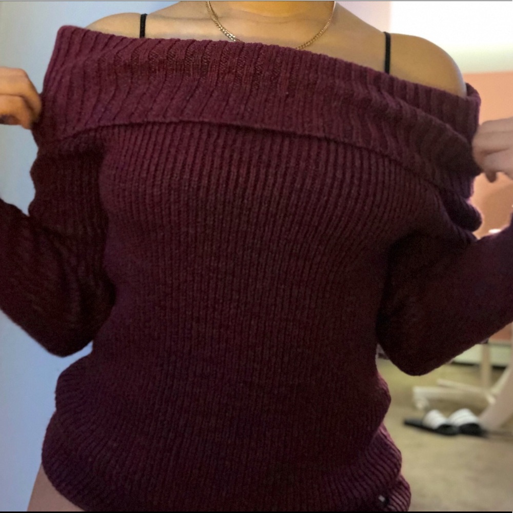 NWT- Burgundy Off T/ Shoulder Cashmere Sweater - M